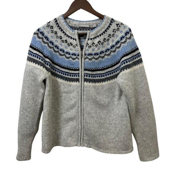 Vintage Nordstrom Fair Isle Wool Zip Cardigan Made In Hong Kong Medium - Picture 3 of 6